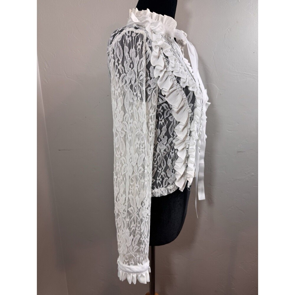 New Look Womens XS Cameo Rose White Lace Ruffle Blouse Victorian Edwardian Tie - Picture 3 of 10